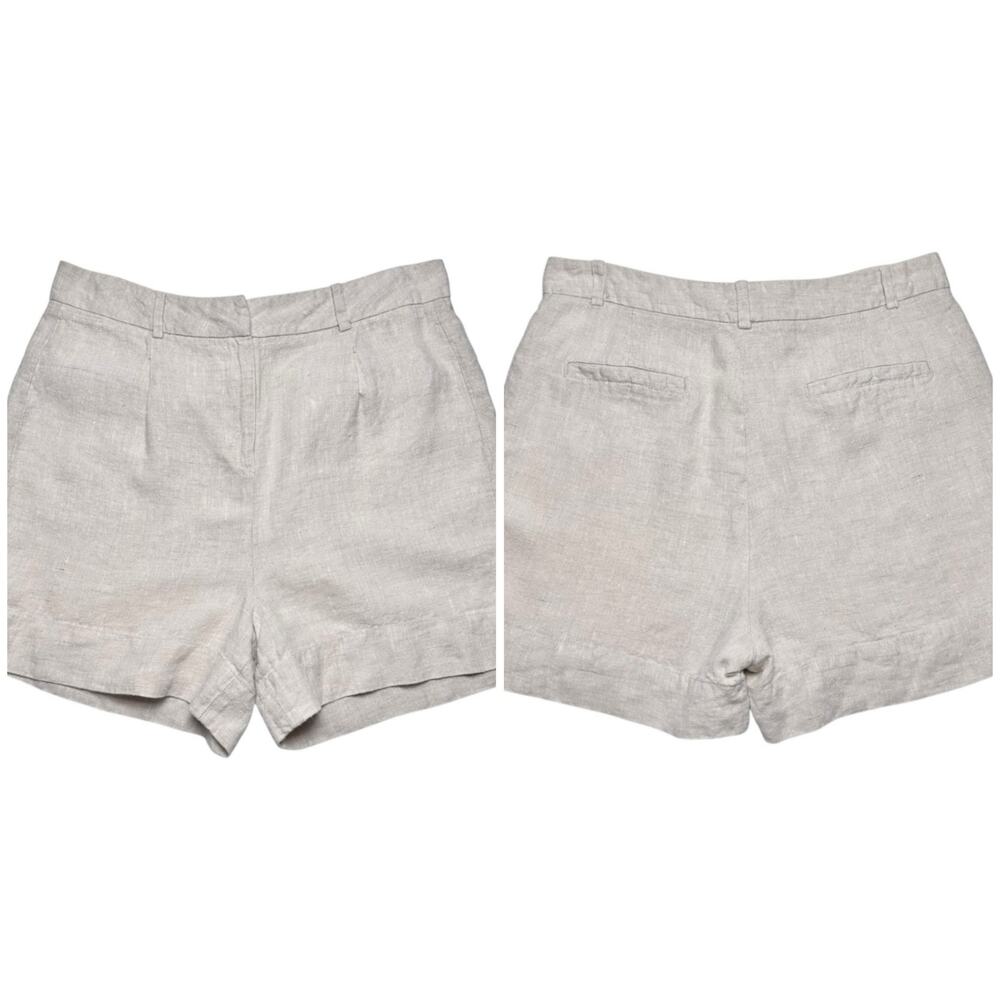 Boston Proper | Women | 100% Linen Stone Essential Basic Pleated Shorts | Sz 12